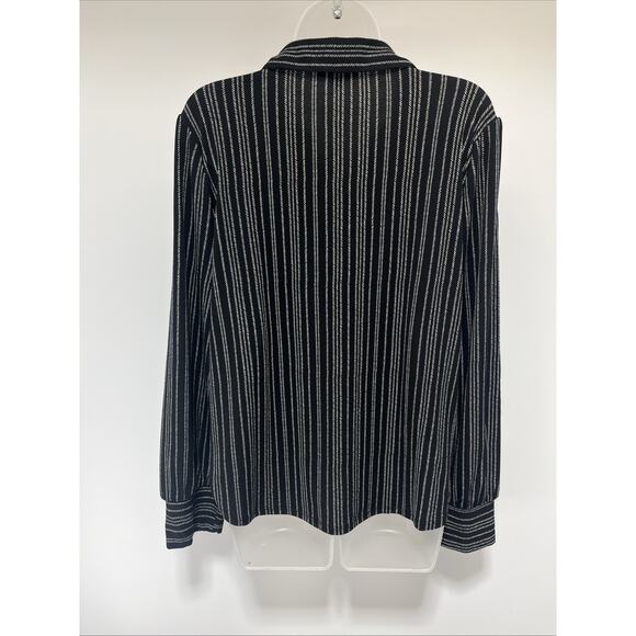 Adrianna Papell Women's Print Collared Stripe V-Neck Knit Top Black Large - Picture 5 of 8